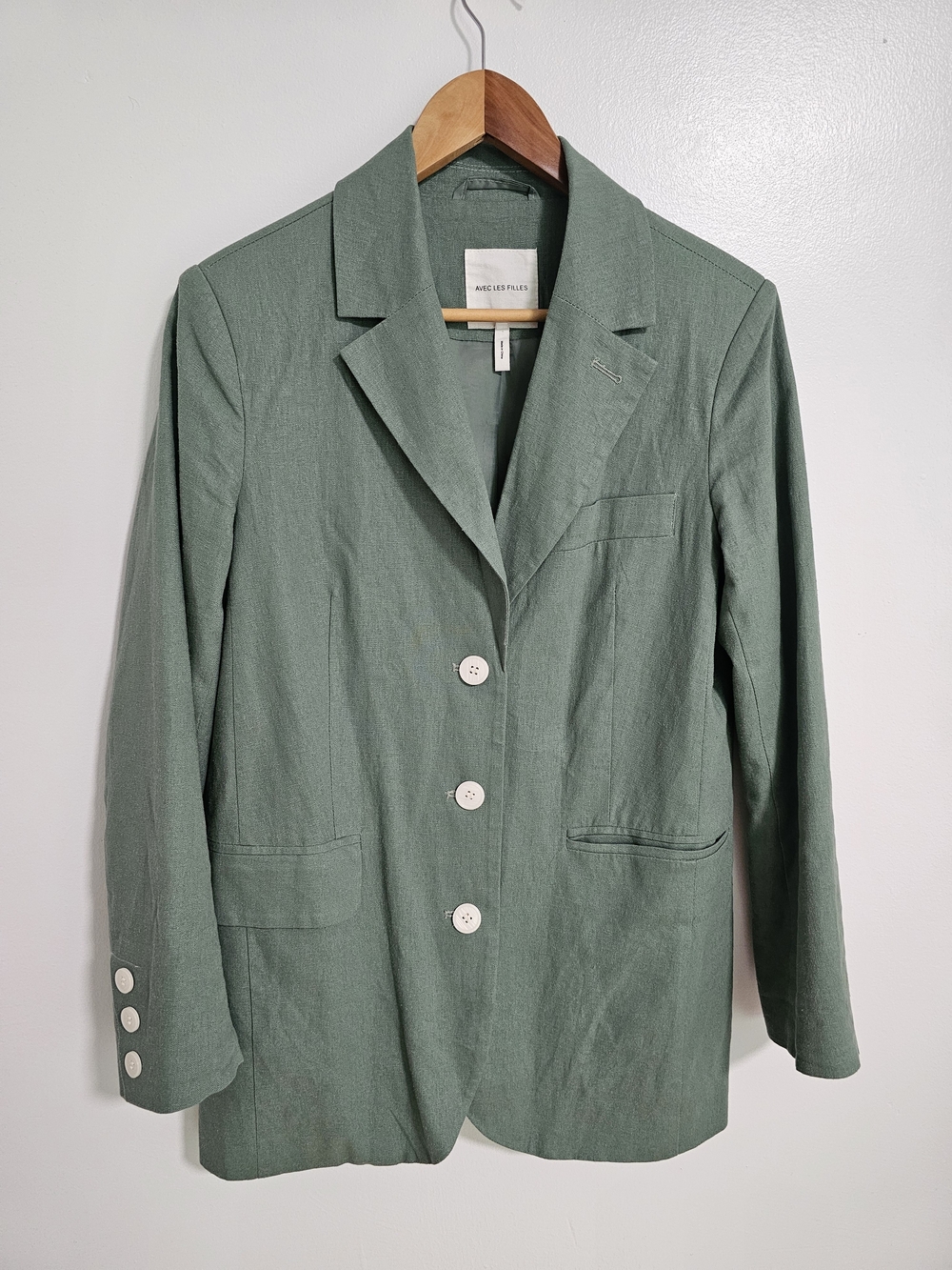 Avec Les Filles Anthropologie Women's Sage Green Linen Blazer Small